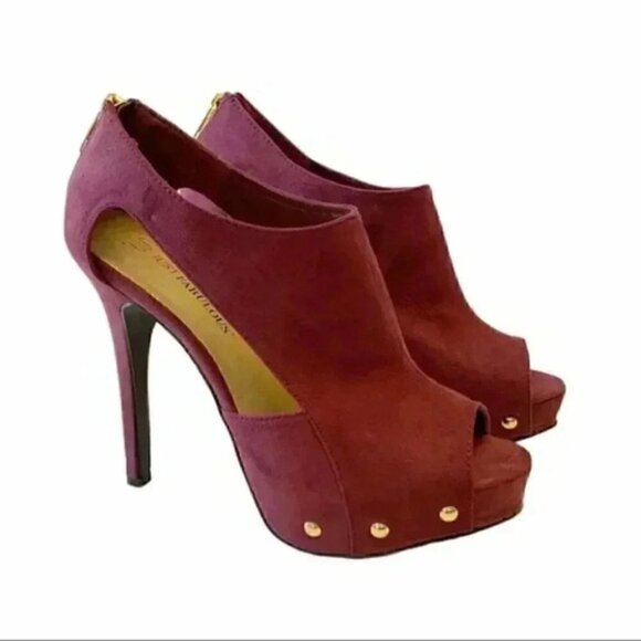 JustFab Faux Suede Peep Toe Platform High Heels Burgundy Bordeaux Size 7.5 - Picture 3 of 16